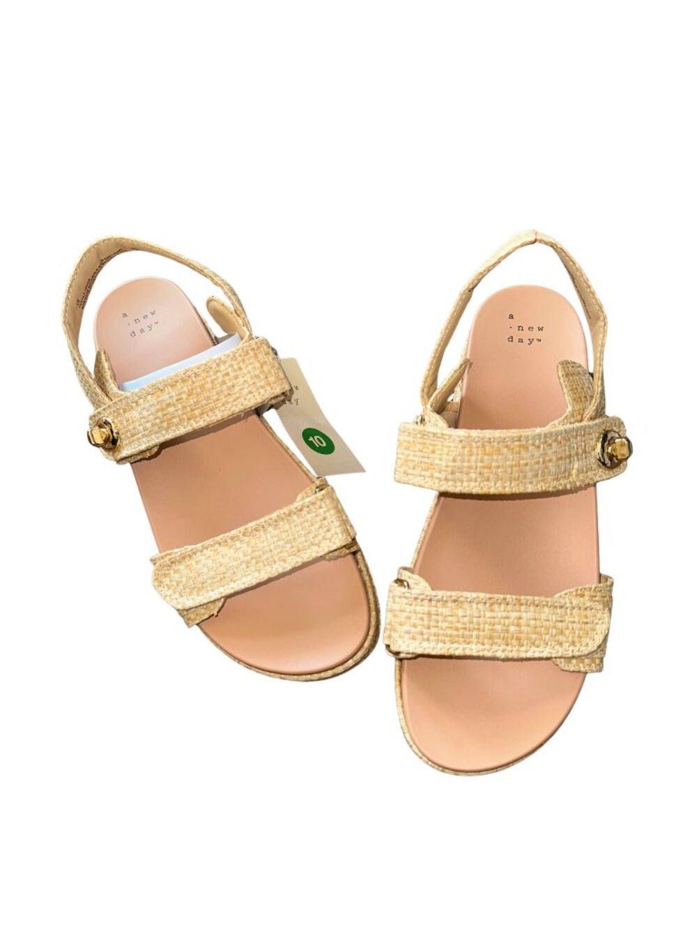 A New Day Raffia Woven Platform Slide Sandals Tan Straw Sz 10 NWT
